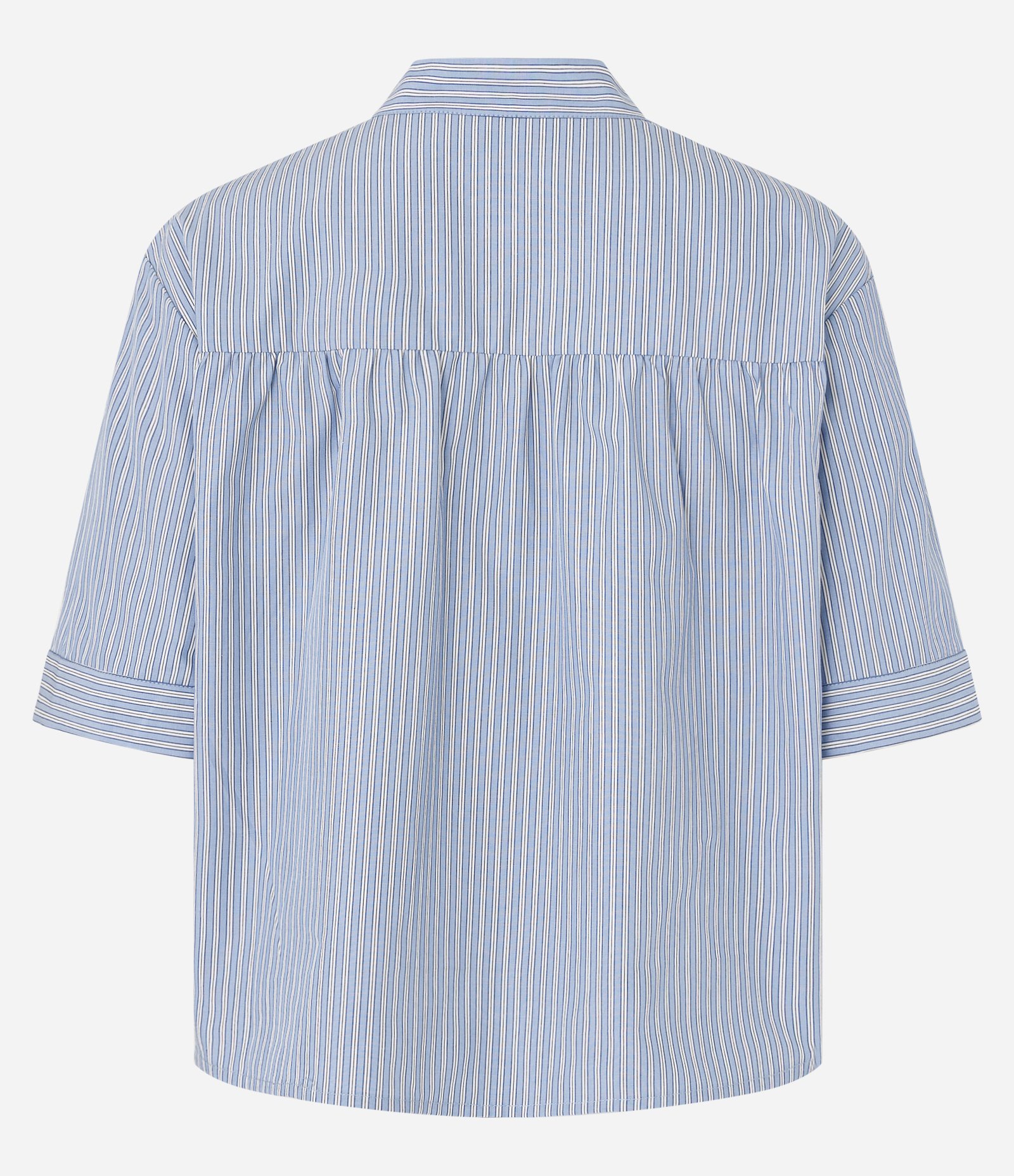 Blusa Listrada em Tricoline com Gola Padre Azul 6
