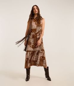 Vestido Midi em Viscose com Estampa Paisley