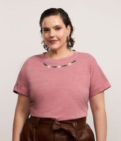 Camiseta em Algodão com Bordado Floral Curve & Plus Size