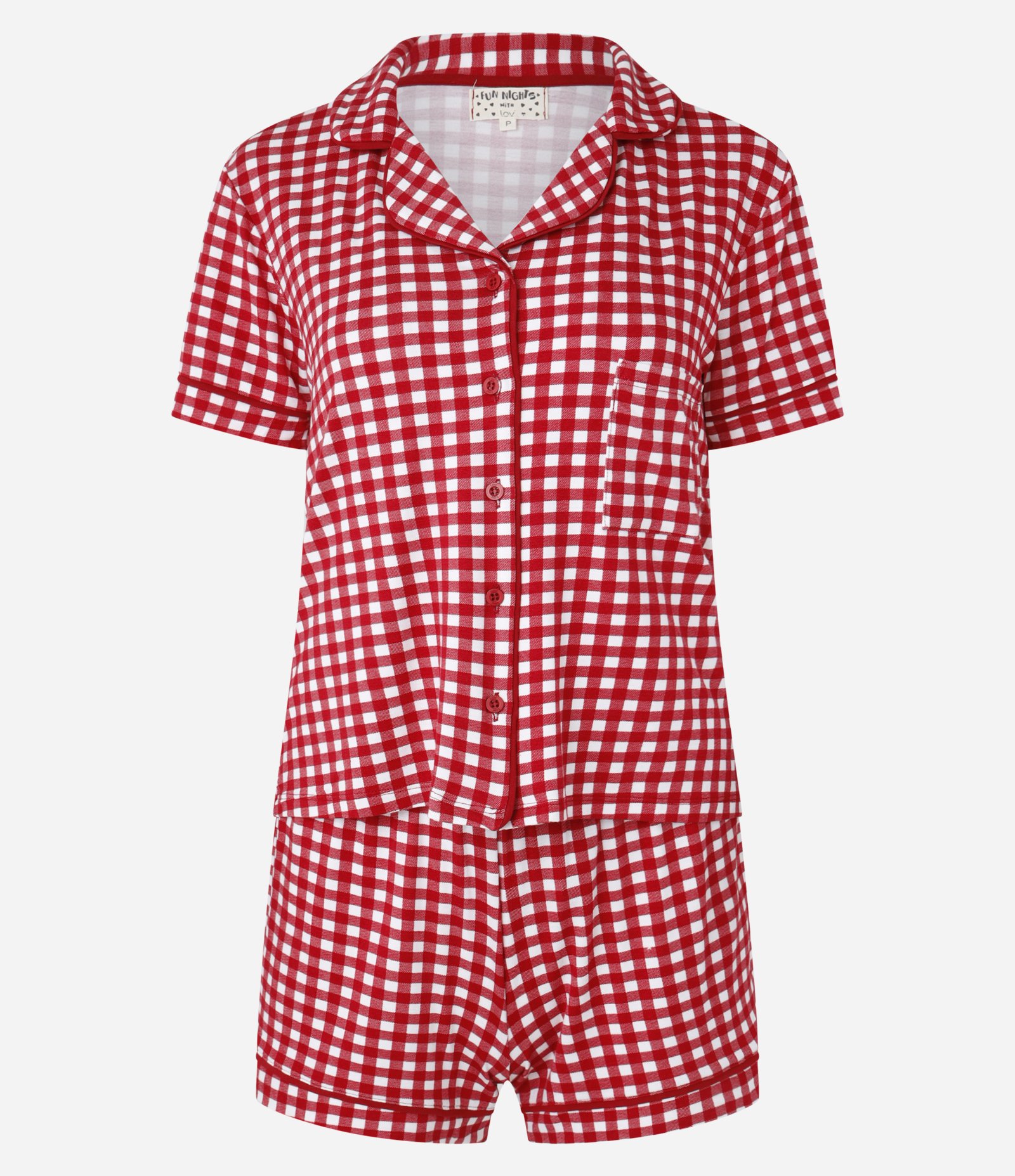 Pijama Americano Short Doll em Viscose Estampada Xadrez Vichy Vermelho 4
