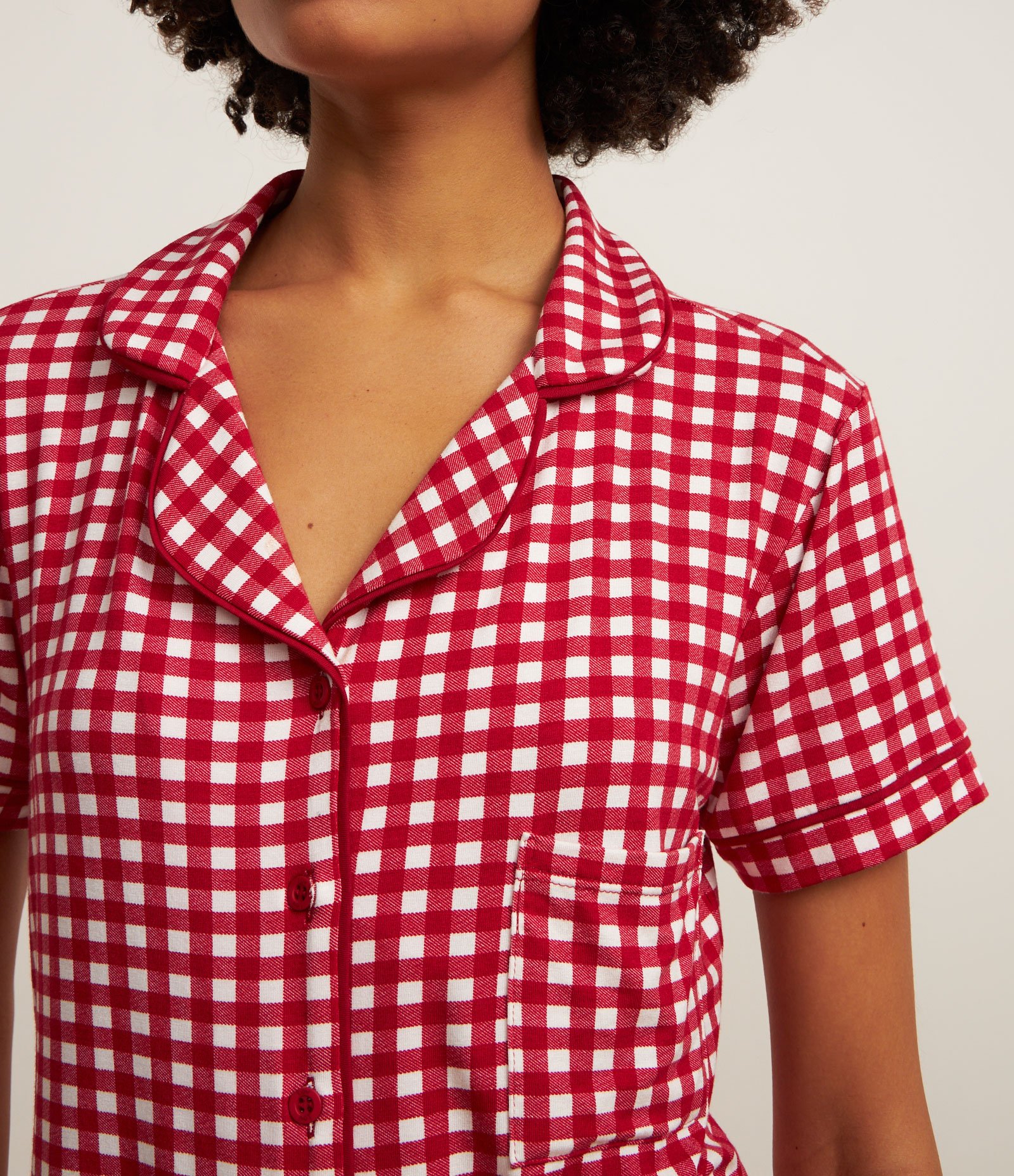 Pijama Americano Short Doll em Viscose Estampada Xadrez Vichy Vermelho 2