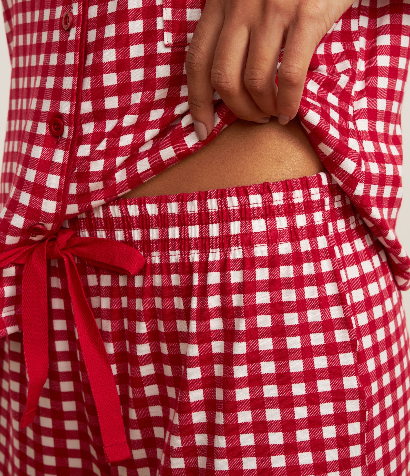 Pijama Americano Short Doll em Viscose Estampada Xadrez Vichy Vermelho 3