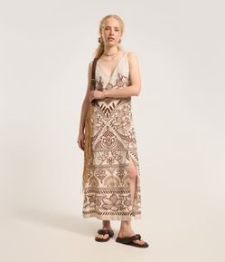 Vestido Reto Long Midi em Viscose com Estampa Floral