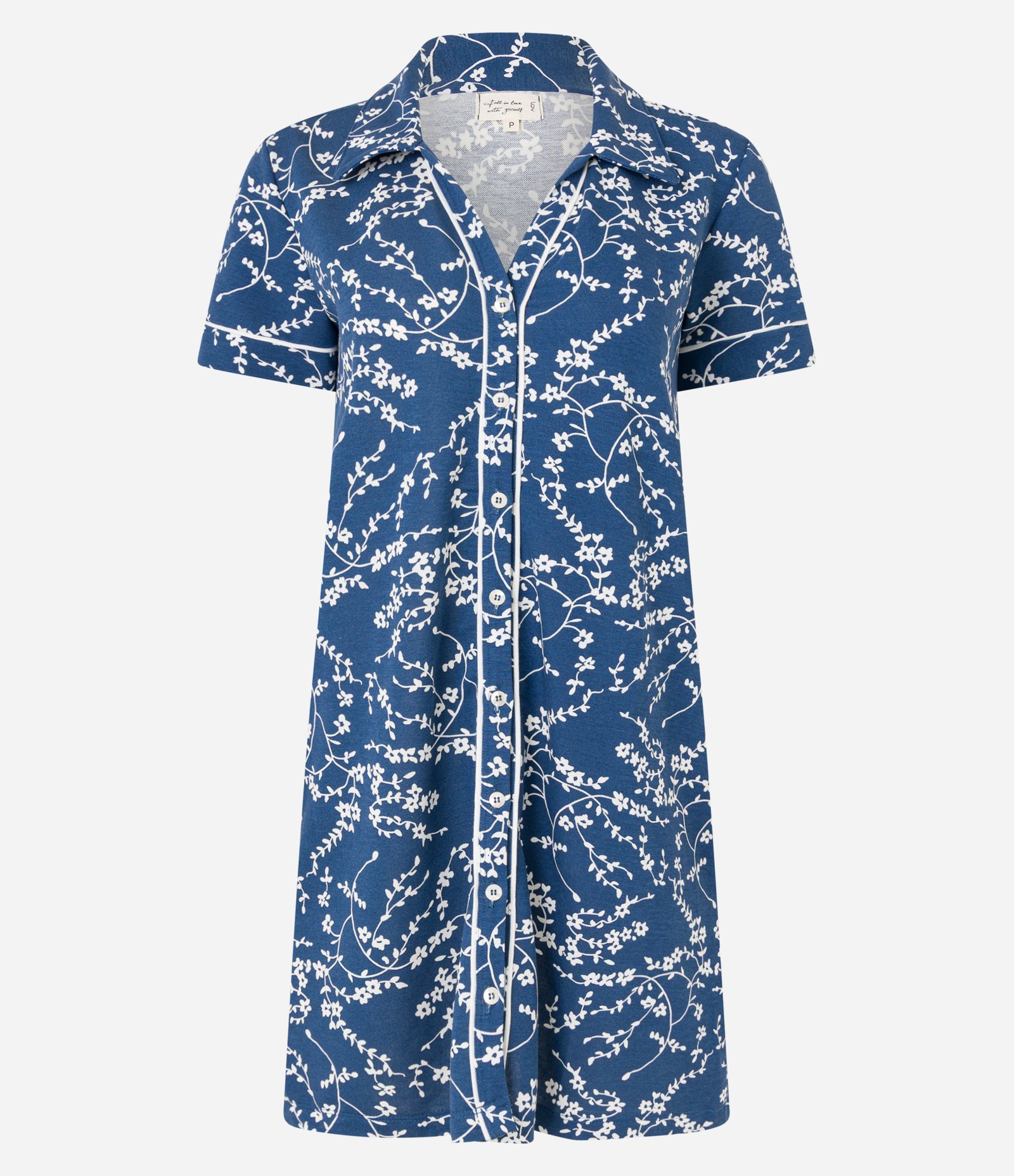 Camisola Curta Americana com Abotoamento Frontal e Estampa Floral Azul 4