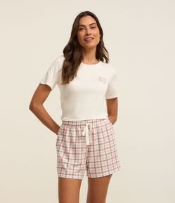 Pijama Curto em Viscose com Estampa Xadrez Grid