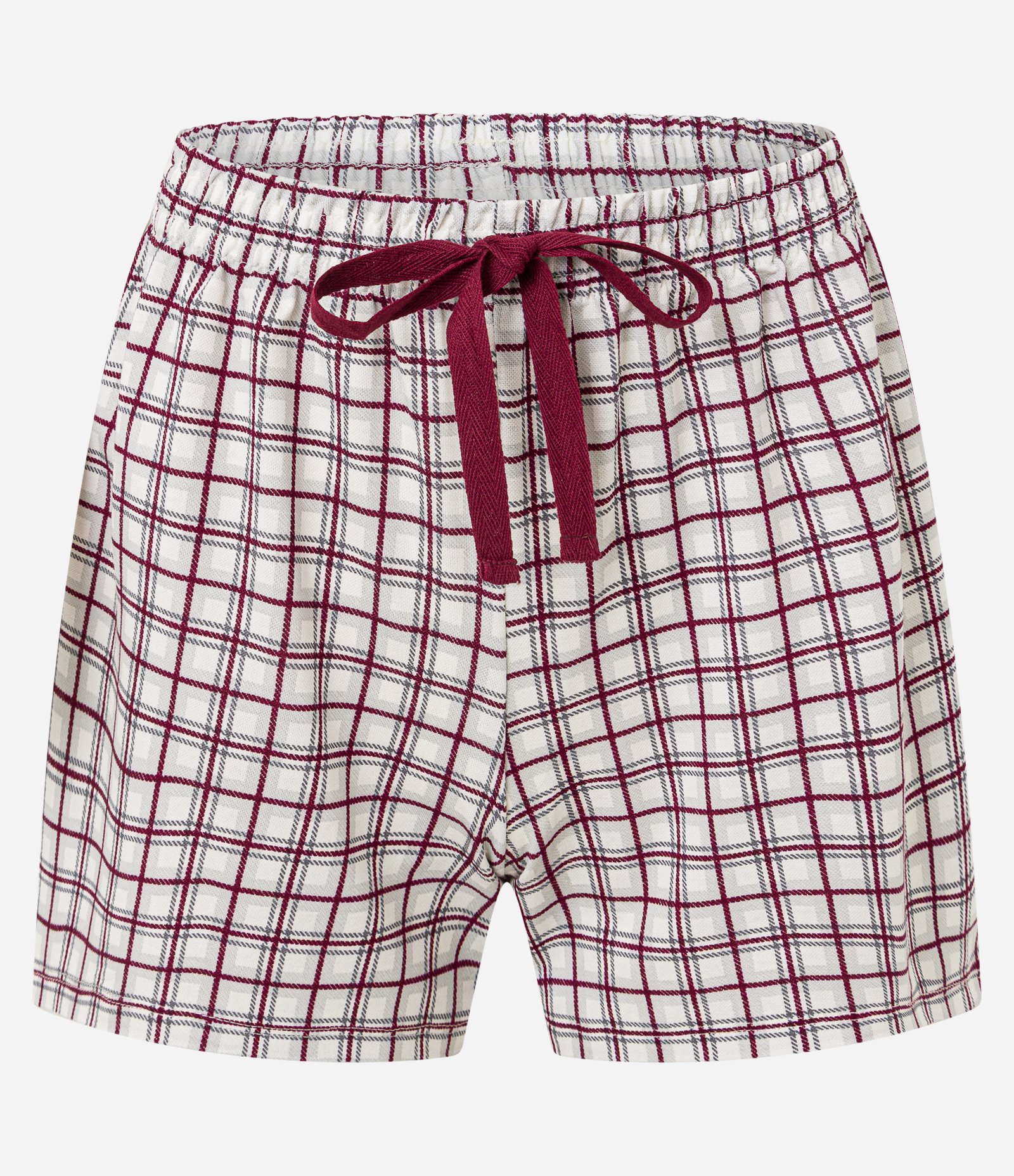 Pijama Curto em Viscose com Estampa Xadrez Grid e Amarração no Cós Vinho 6