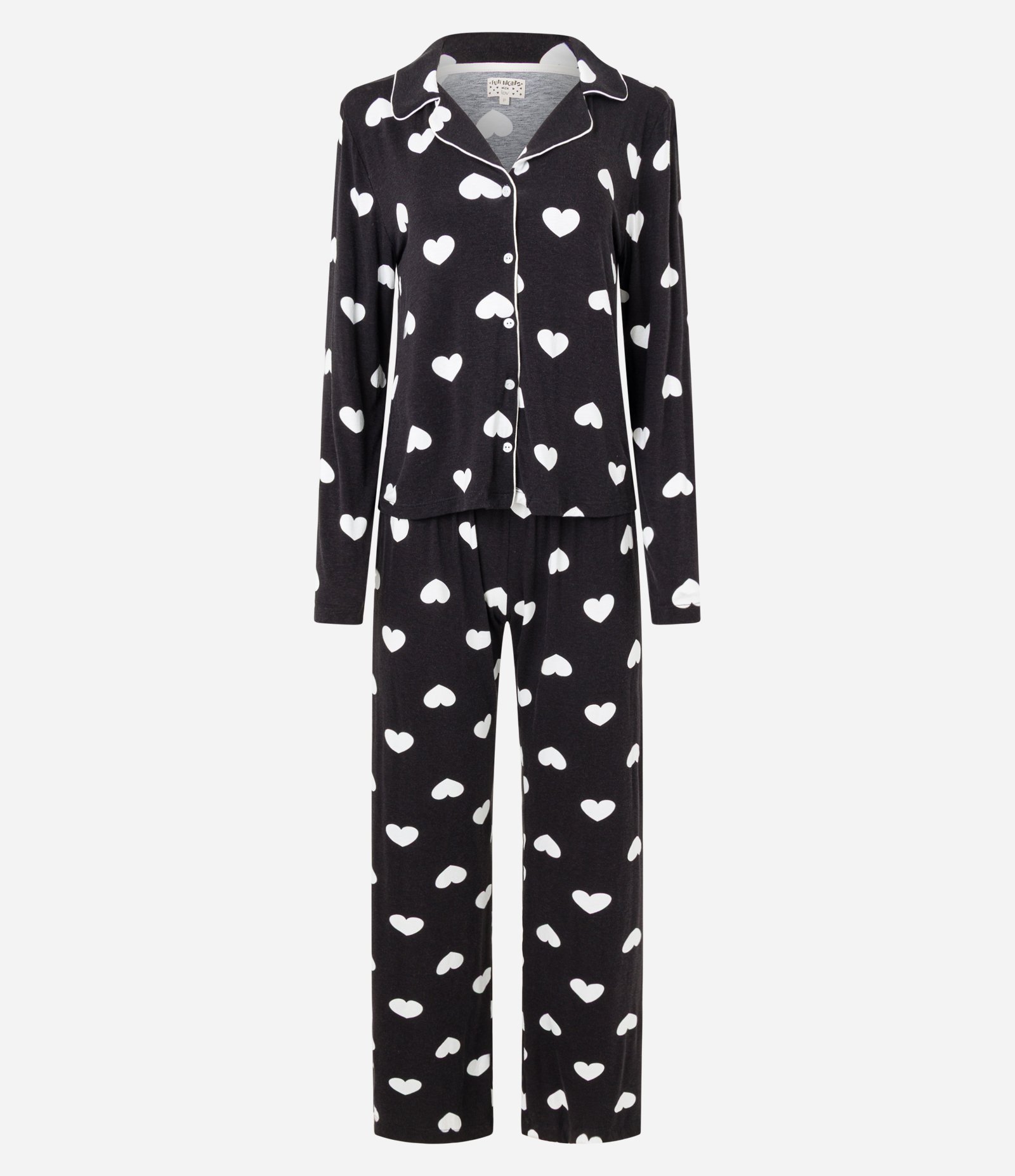 Pijama Americano Longo em Viscose com Estampa Corações Preto 4