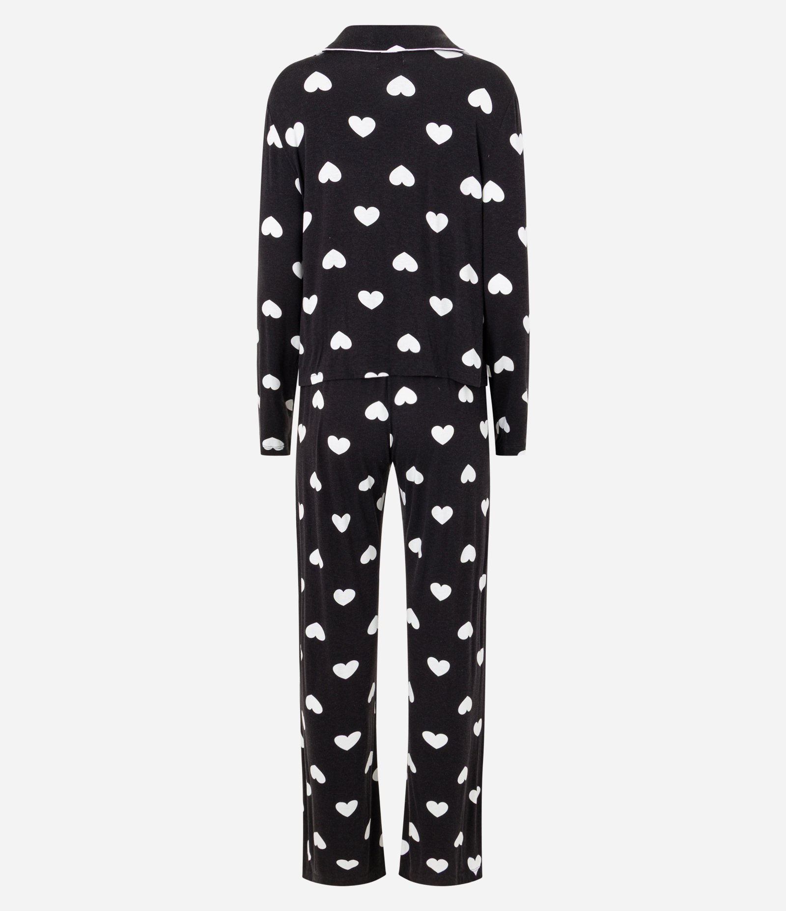 Pijama Americano Longo em Viscose com Estampa Corações Preto 5