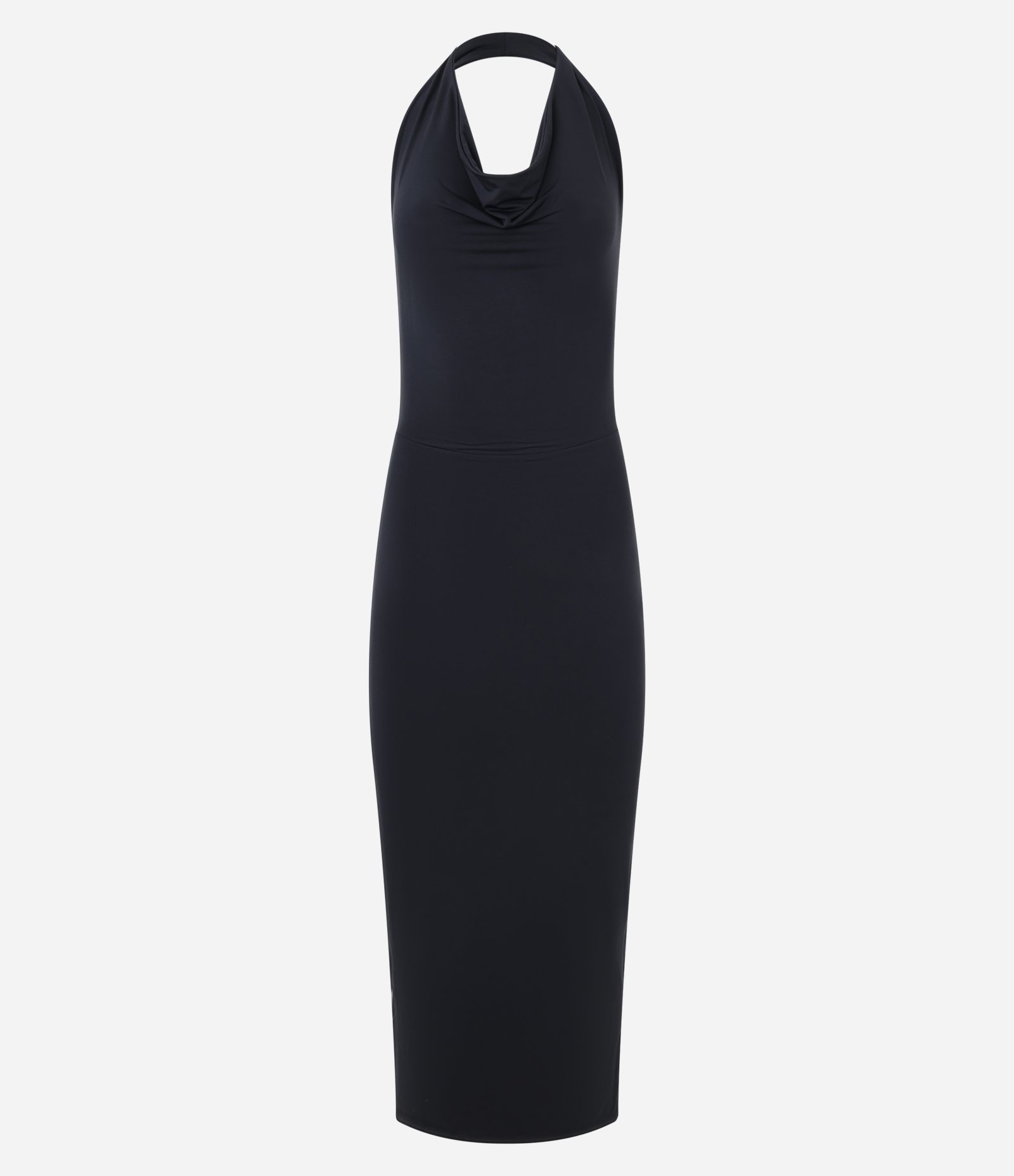 Vestido New Midi com Decote Degagê e Frente Única Preto 1