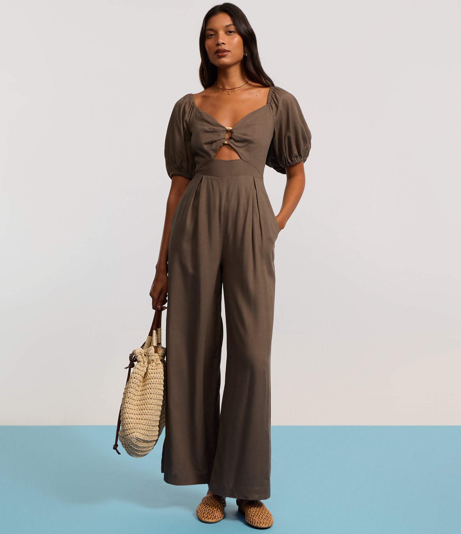 Macacão Longo em Vicose e Linho com Manga Bufante Verde 5