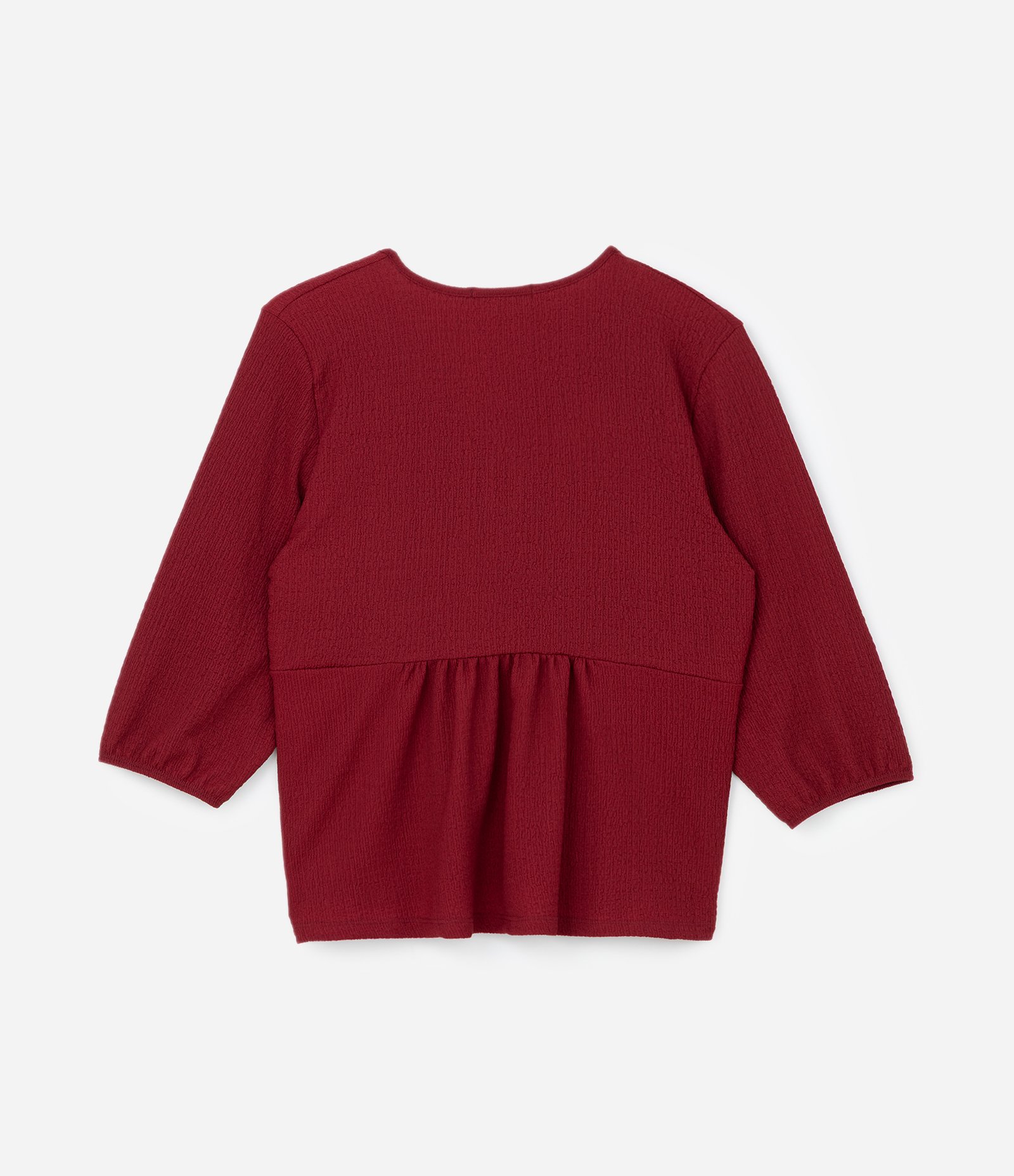 Camisa Decote Gota com Textura e Manga 3/4 Curve & Plus Size Vermelho 2