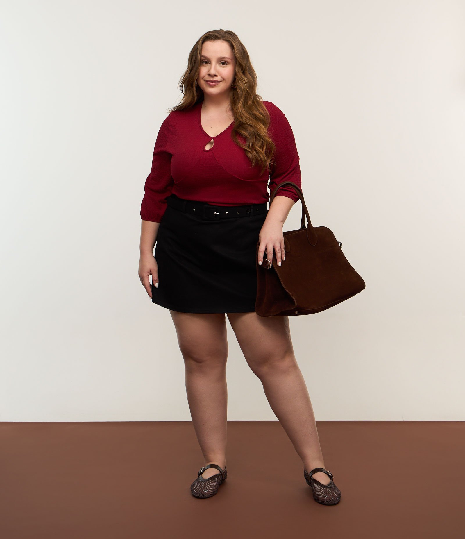 Camisa Decote Gota com Textura e Manga 3/4 Curve & Plus Size Vermelho 2
