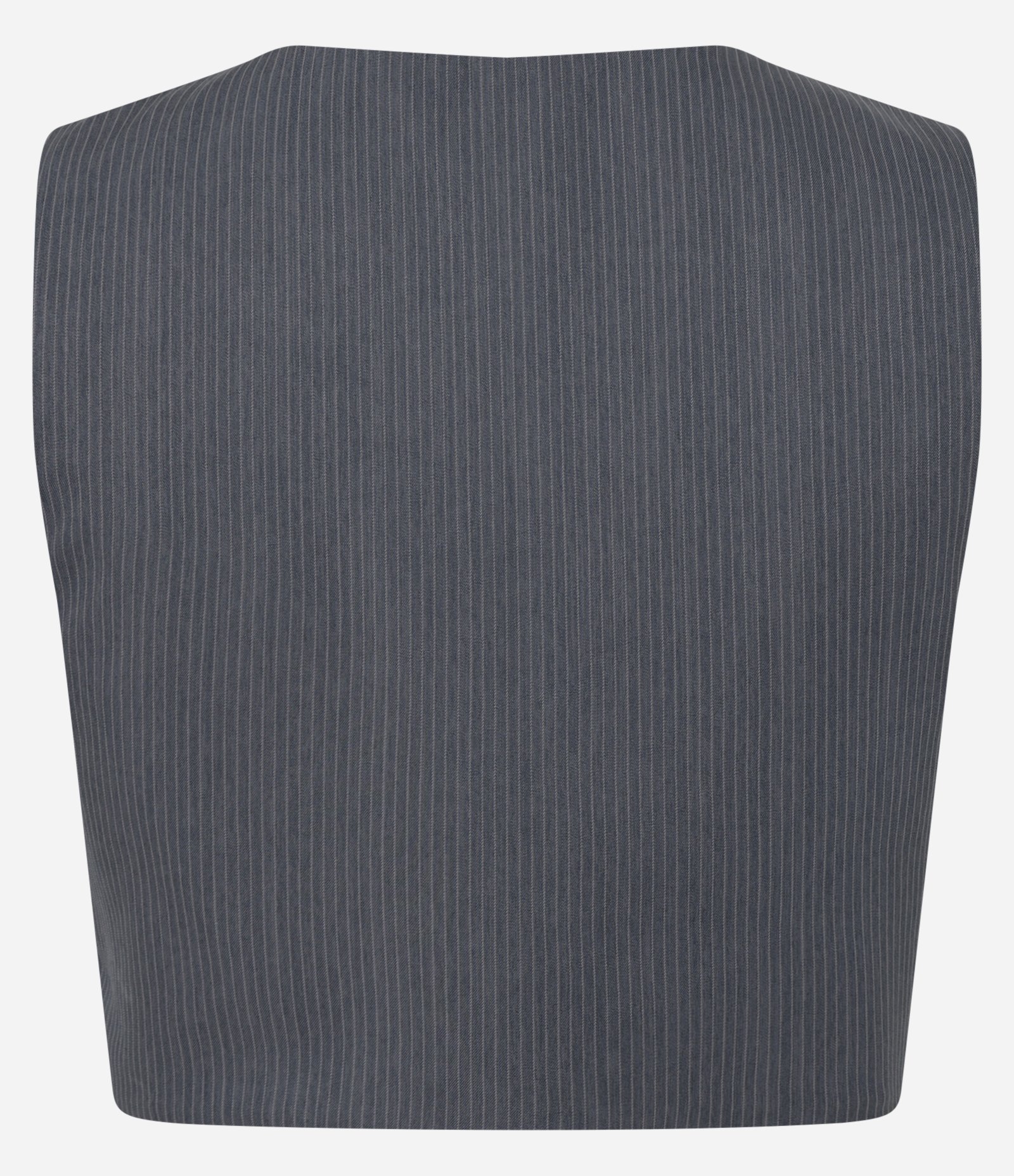 Colete Curto Alfaiatado com Estampa Risca de Giz Cinza 4