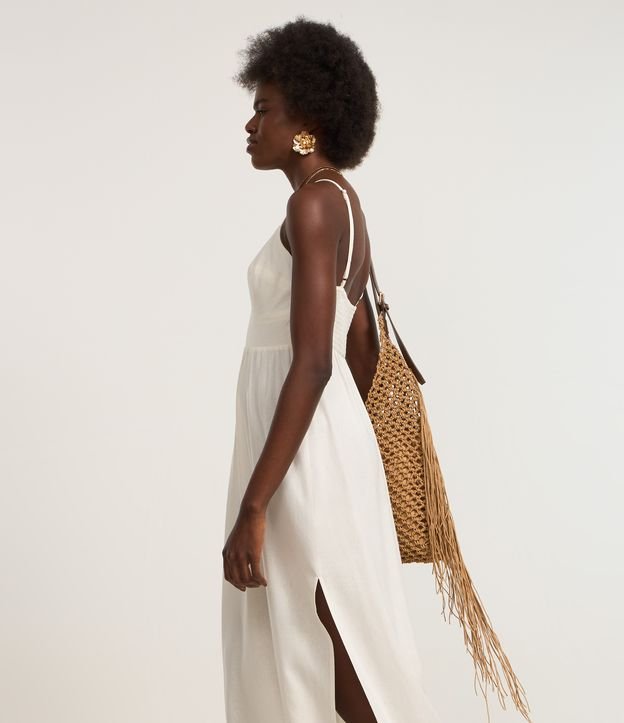 Vestido New Midi em Viscose com Linho e Lastex nas Costas