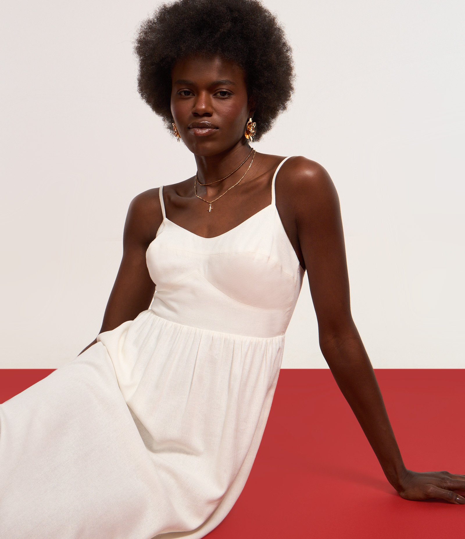 Vestido New Midi em Viscose com Linho e Lastex nas Costas Off White 5