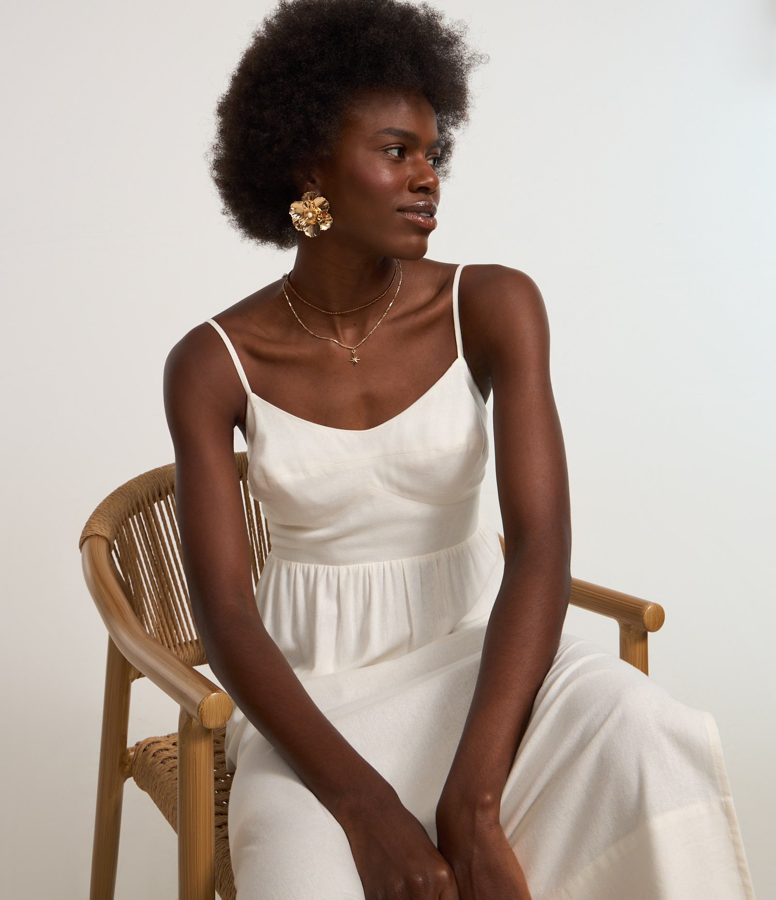 Vestido New Midi em Viscose com Linho e Lastex nas Costas Off White 3