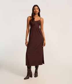 Vestido New Midi em Viscose com Linho e Lastex nas Costas