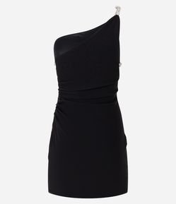 Vestido Curto Ombro Só em Bengaline com Alça de Strass