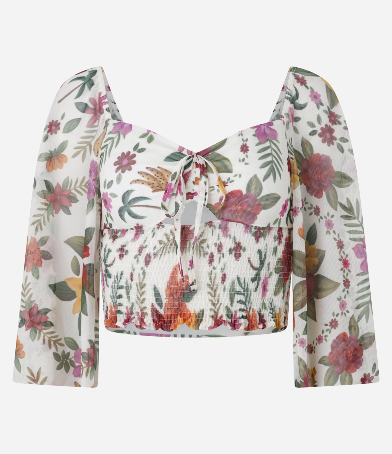Blusa em Tule com Lacinho no Decote Estampa Floral  e Lastex na Barra Multicores 4