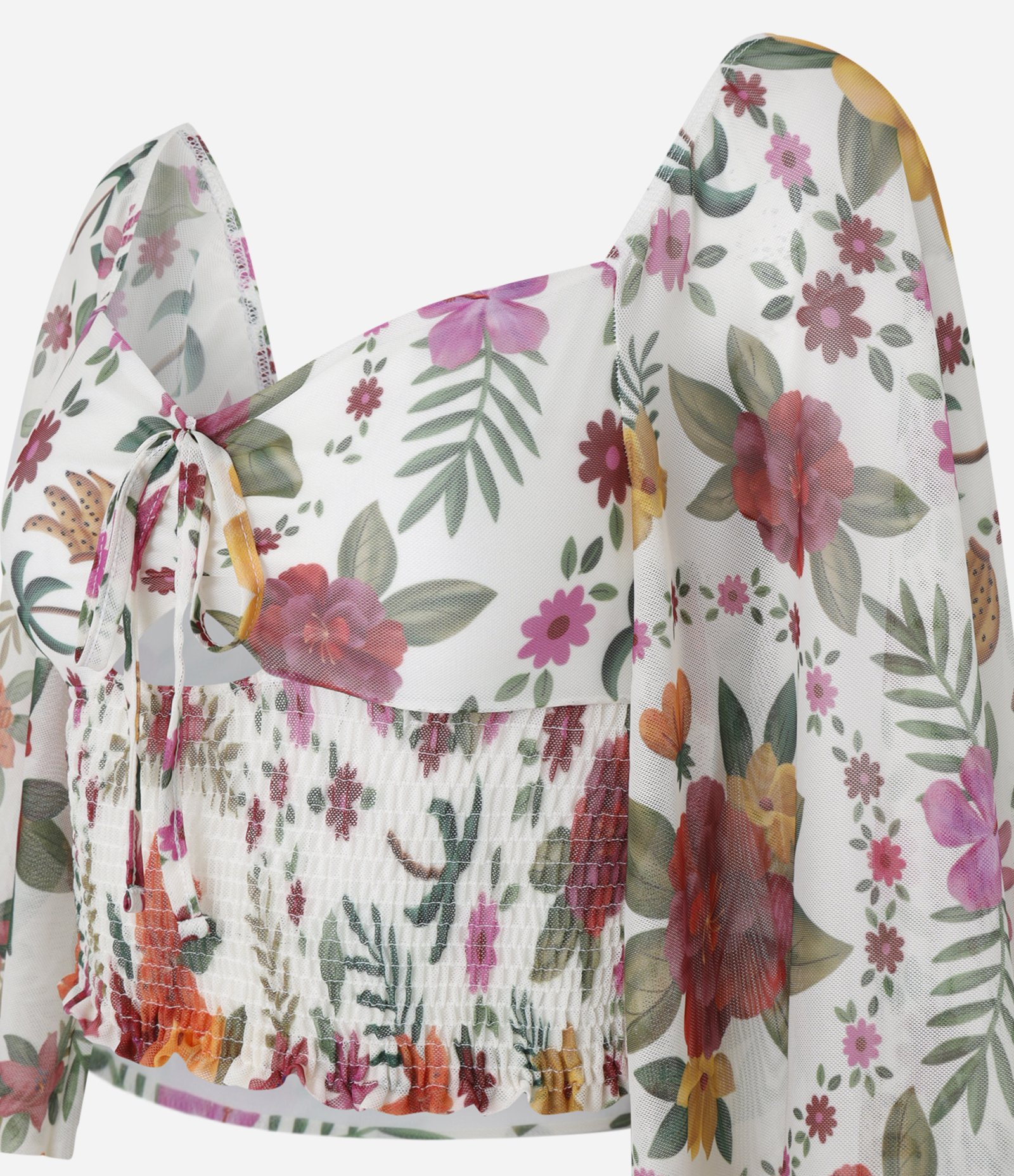 Blusa em Tule com Lacinho no Decote Estampa Floral  e Lastex na Barra Multicores 5