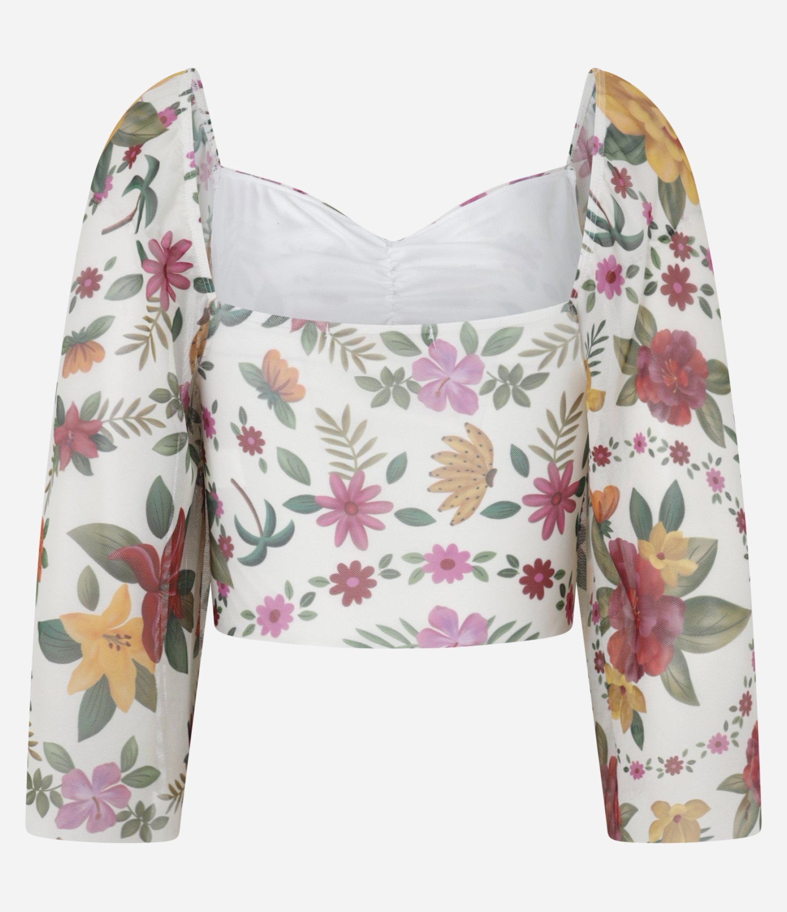 Blusa em Tule com Lacinho no Decote Estampa Floral  e Lastex na Barra Multicores 6