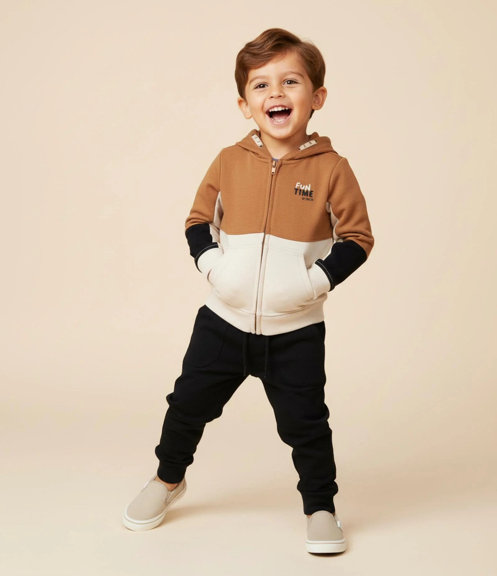 Jaqueta Infantil em Piquet com Recortes - Tam 1 a 6 Anos Marrom/Bege 1