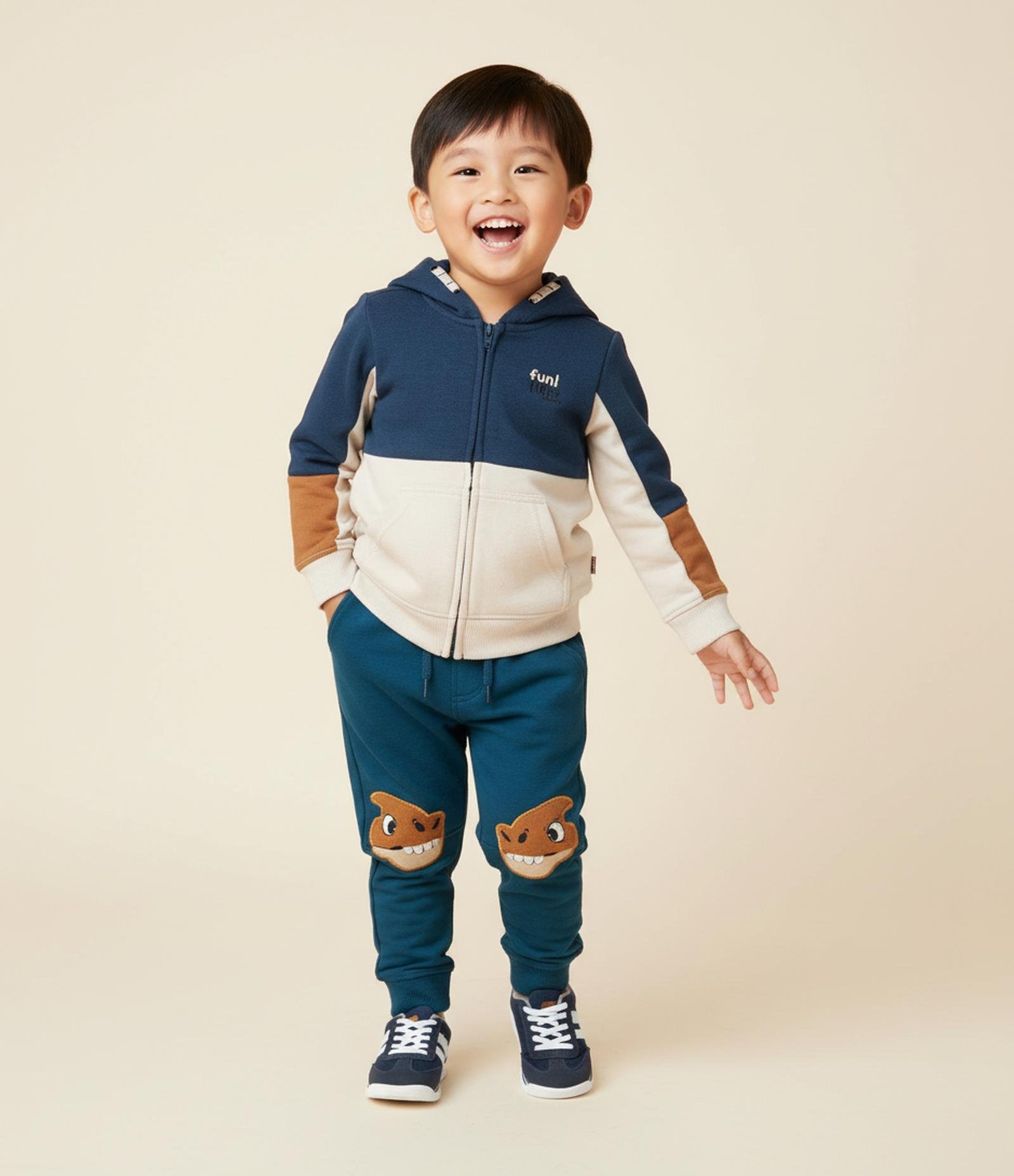 Jaqueta Infantil em Piquet com Recortes - Tam 1 a 6 Anos Azul/Bege 1