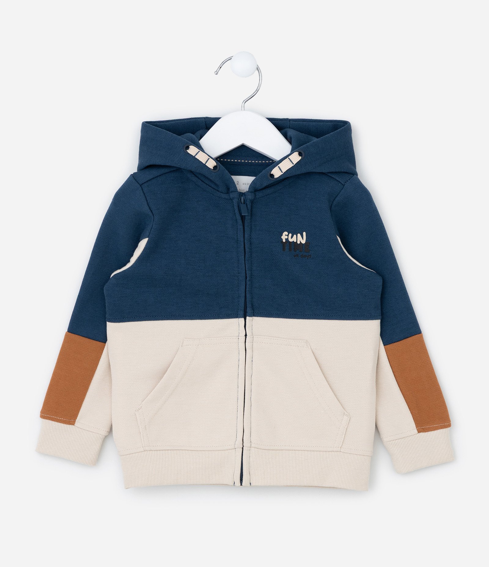 Jaqueta Infantil em Piquet com Recortes - Tam 1 a 6 Anos Azul/Bege 2