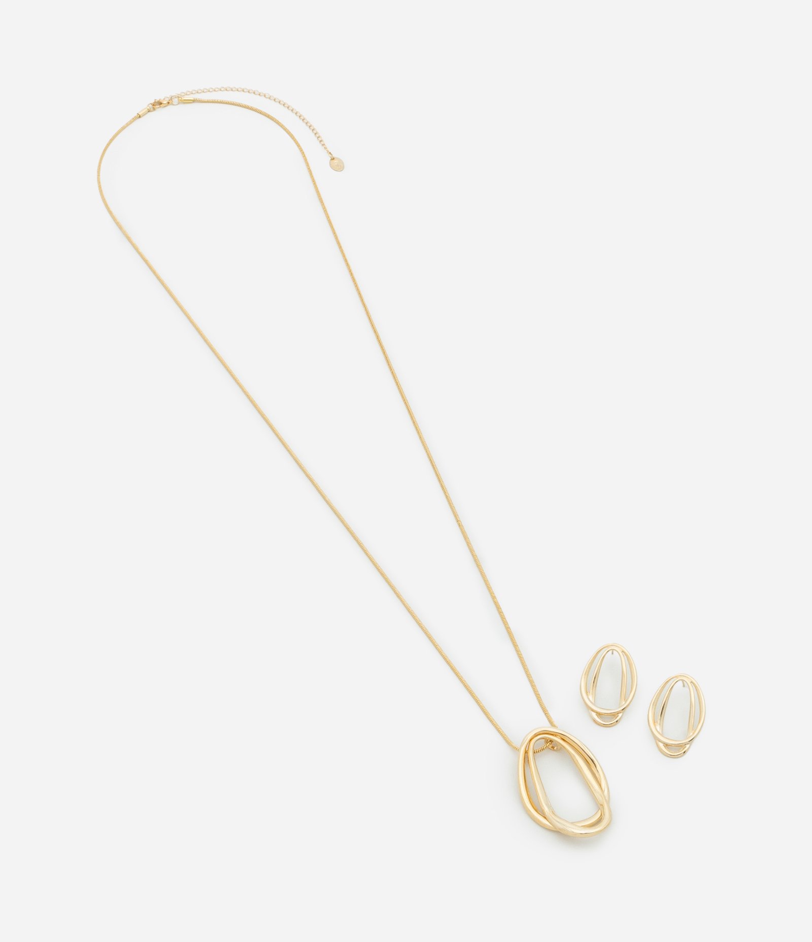 Conjunto de Colar Longo e Brinco com Pingente Orgânico Martelado Dourado 2