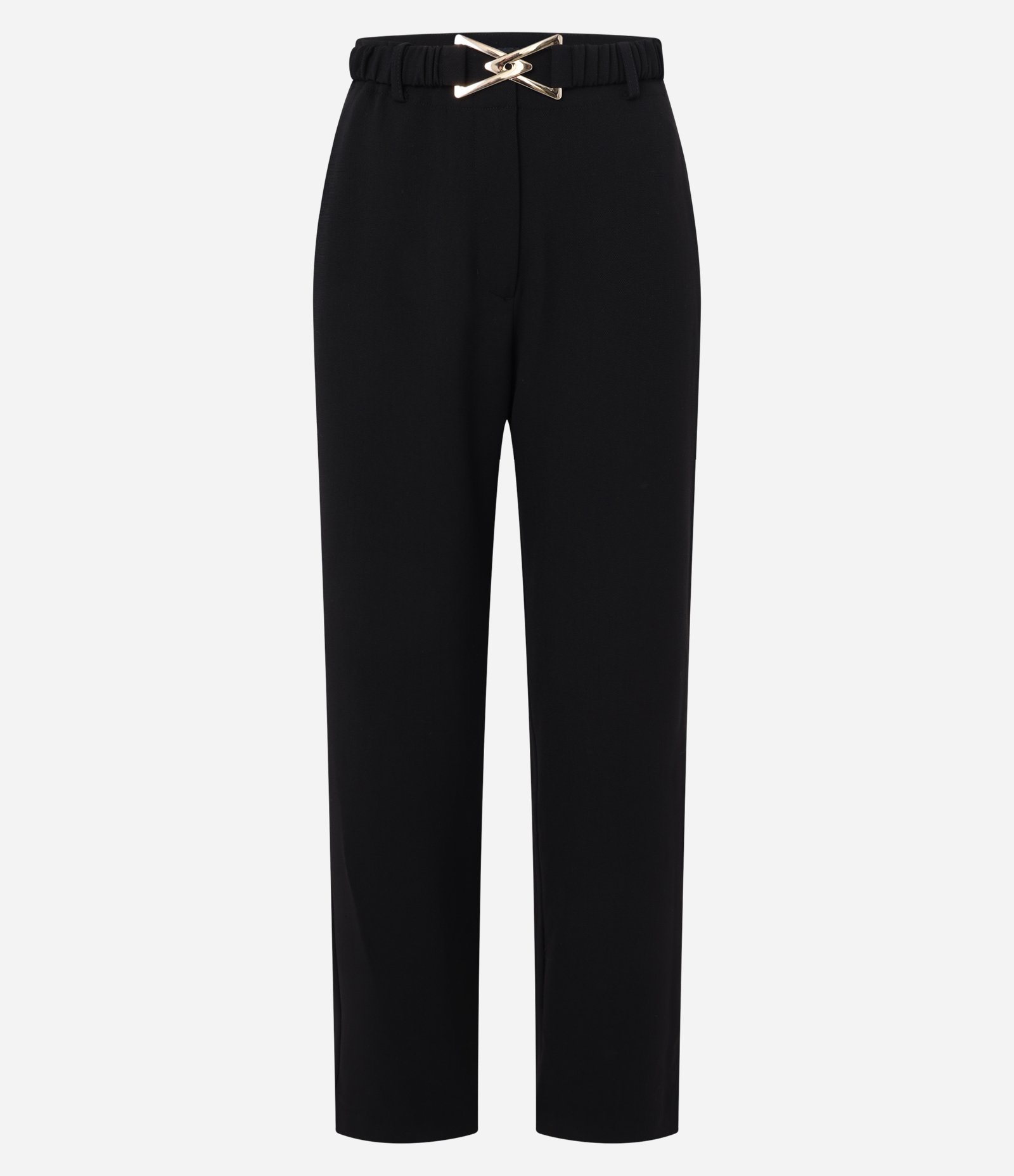 Calça Wide Leg Alfaiatada com Fivela Triângulo no Cinto Elástico Preto 5