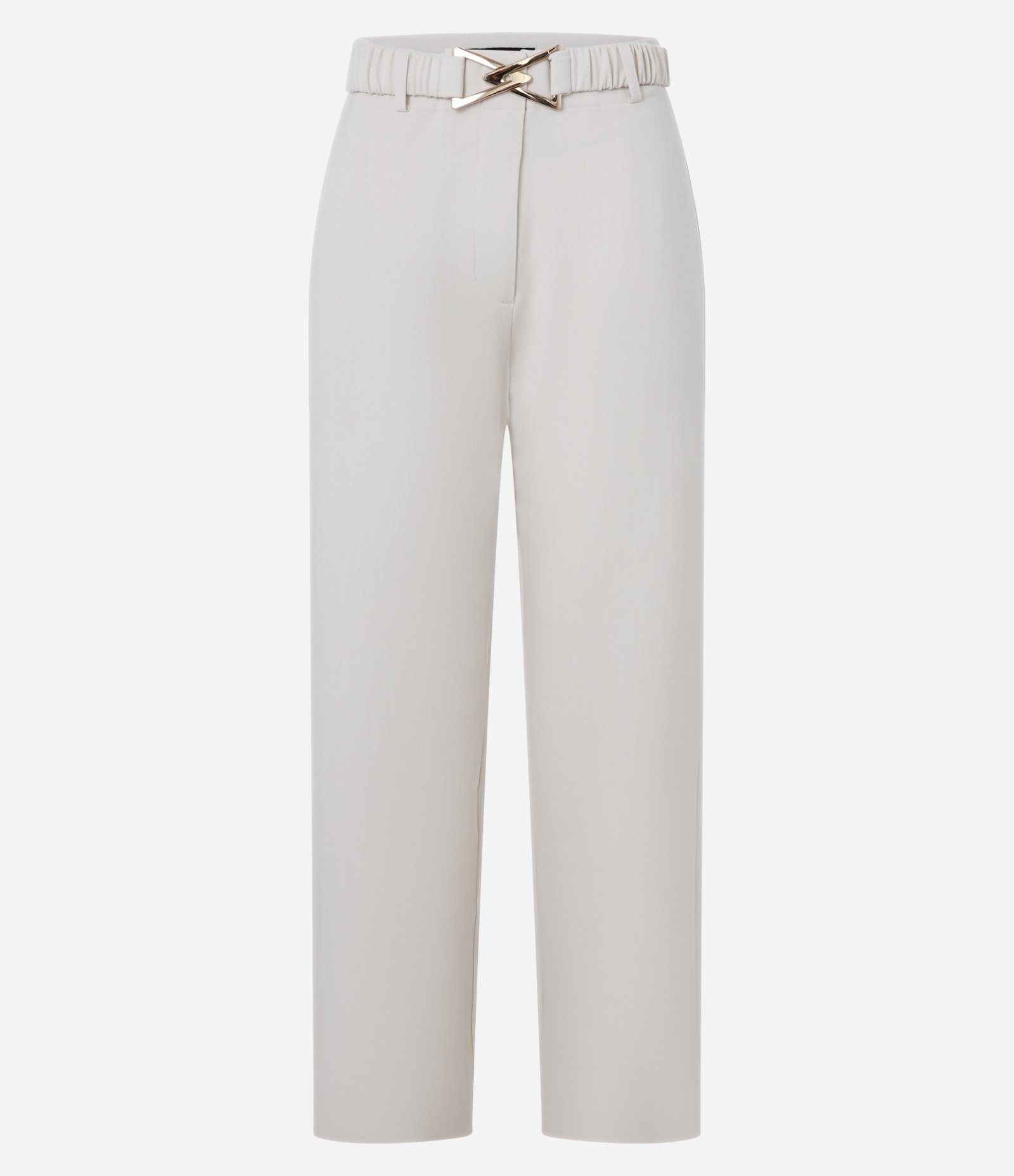 Calça Wide Leg Alfaiatada com Fivela Triângulo no Cinto Elástico Bege 5