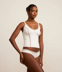 Calcinha Biquíni Canelada em Poliamida Seamless com Recorte Contrastante