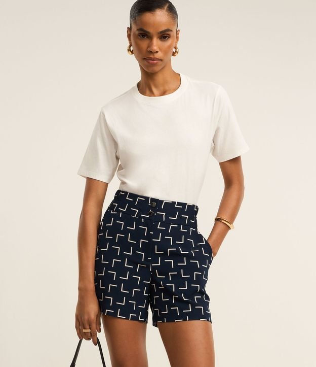 Short Cintura Alta Alfaiatado com Estampa Geométrica