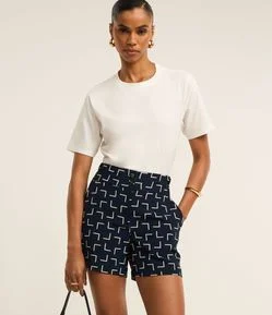 Short Cintura Alta Alfaiatado com Estampa Geométrica