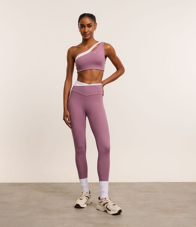 Calça Legging Esportiva em Microfibra com Cós V Bicolor