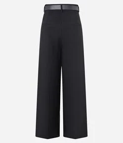Calça Wide Leg em Alfaiataria com Pregas e Cinto