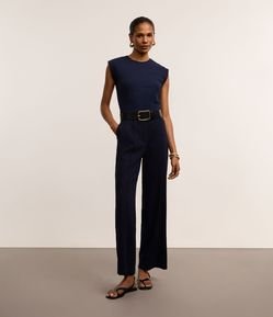 Calça Wide Cintura Baixa em Crepe com Frisos