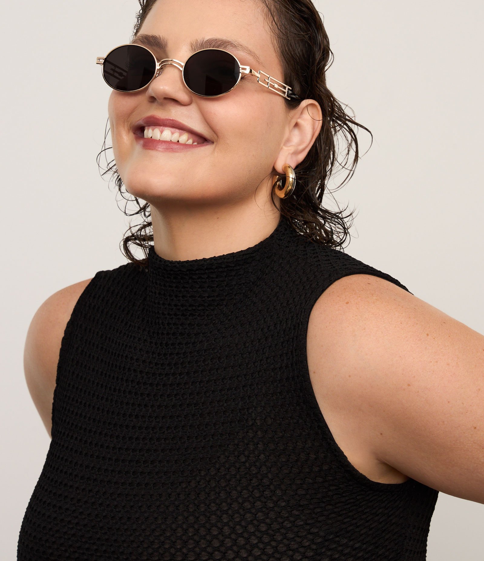 Blusa Regata com Gola Alta e Textura Curve & Plus Size Preto 1