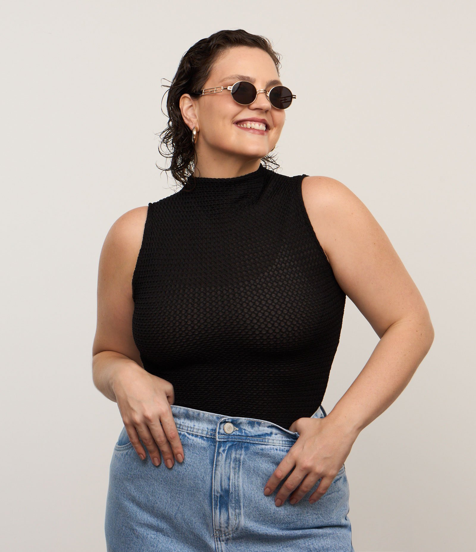 Blusa Regata com Gola Alta e Textura Curve & Plus Size Preto 2