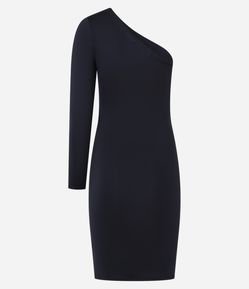 Vestido Curto em Jersey com Um Ombro Só e Franzido