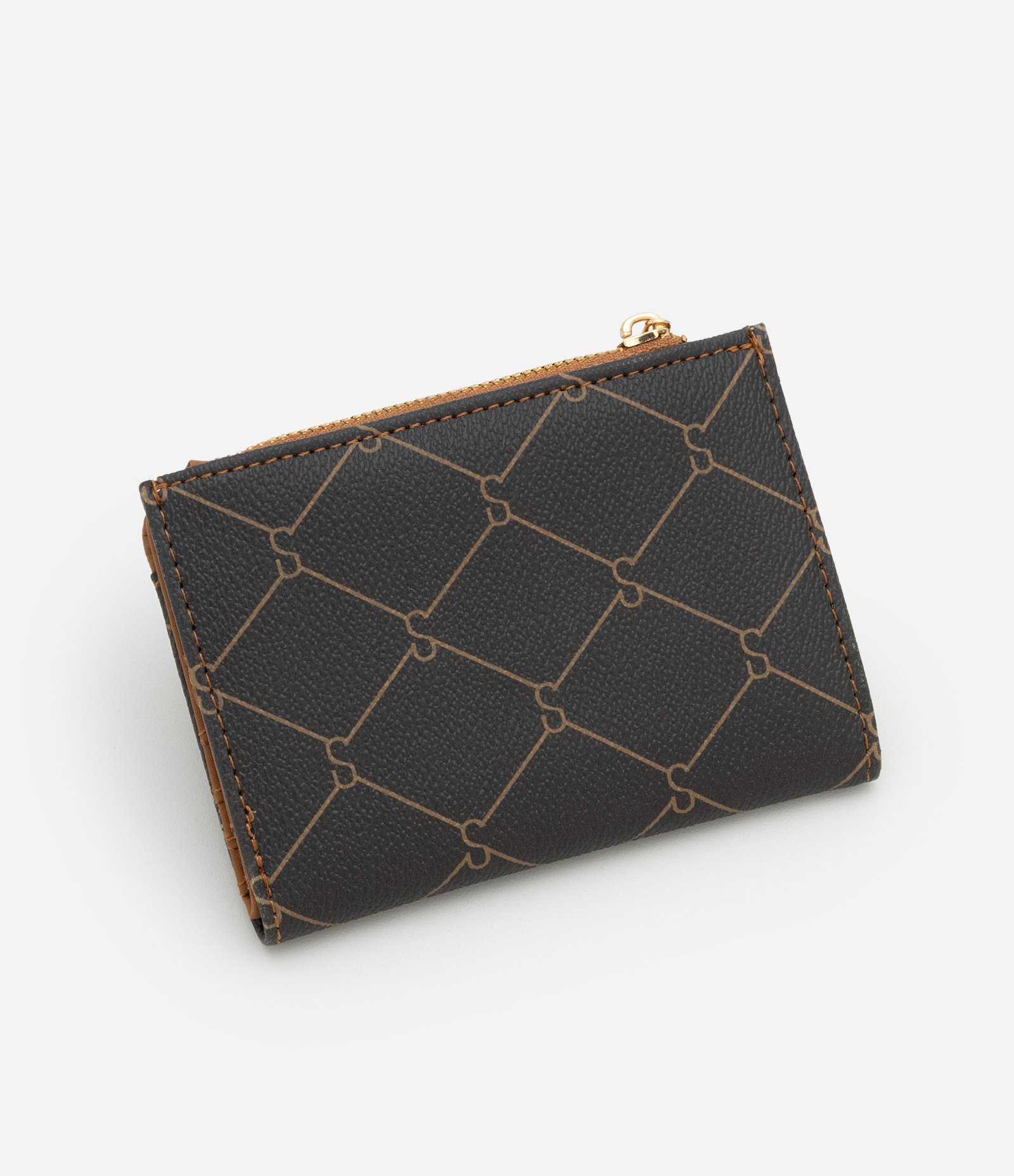 Carteira Pequena Envelope com Detalhe de Recortes Marrom 3