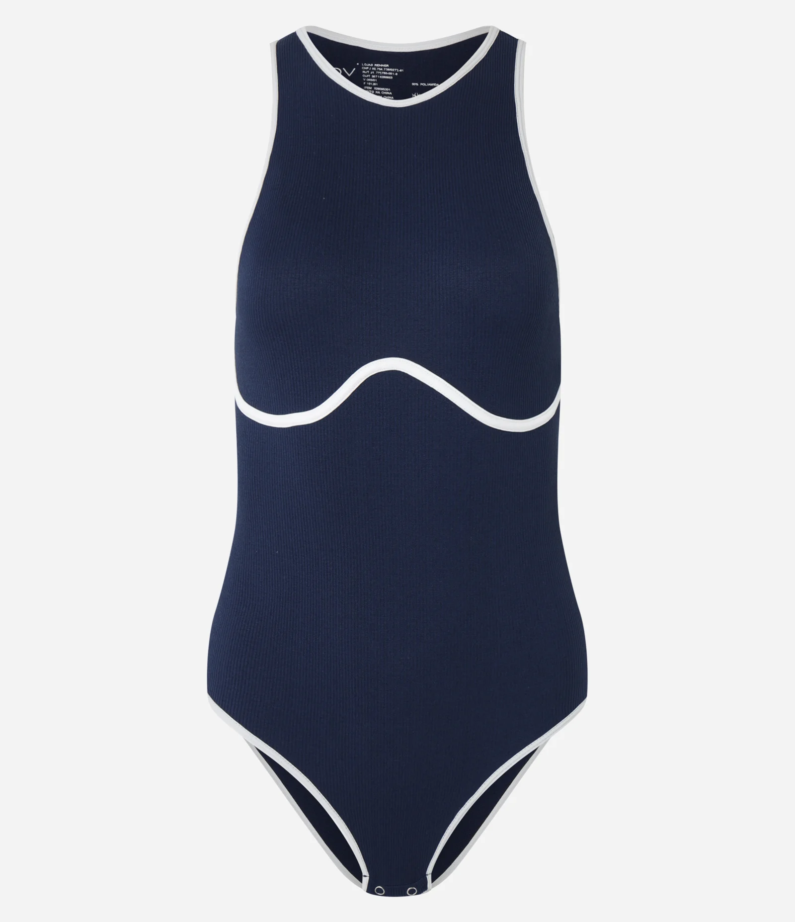 Body Lingerie Canelado em Poliamida Seamless com Viés Contrastante Azul Marinho 4