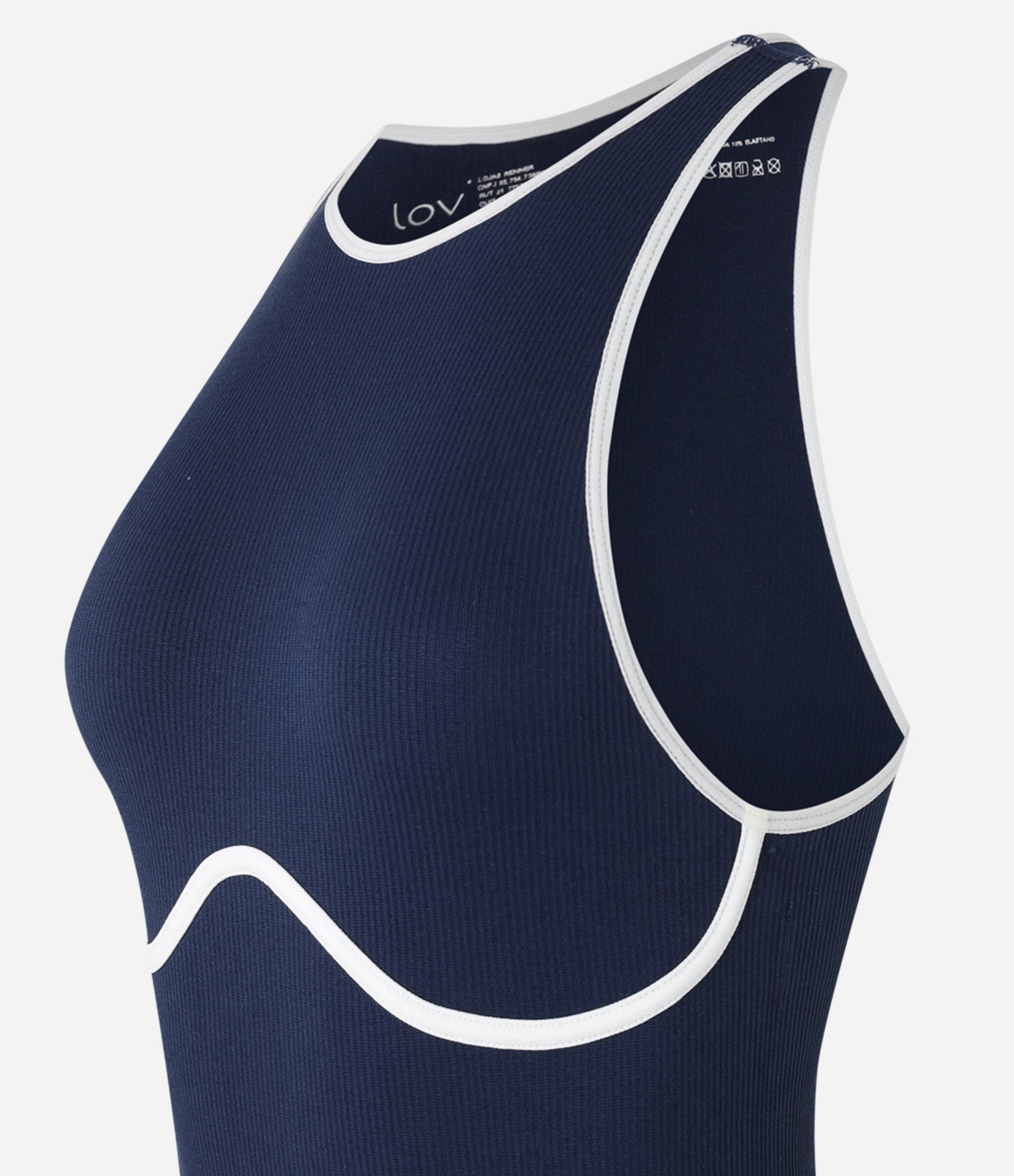 Body Lingerie Canelado em Poliamida Seamless com Viés Contrastante Azul Marinho 5