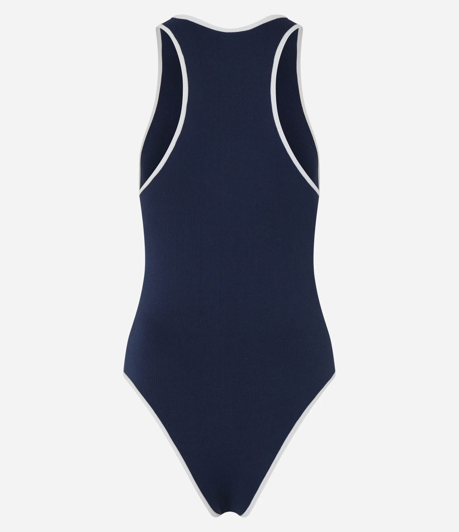 Body Lingerie Canelado em Poliamida Seamless com Viés Contrastante Azul Marinho 6