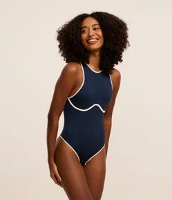 Body Lingerie Canelado em Poliamida Seamless com Viés Contrastante