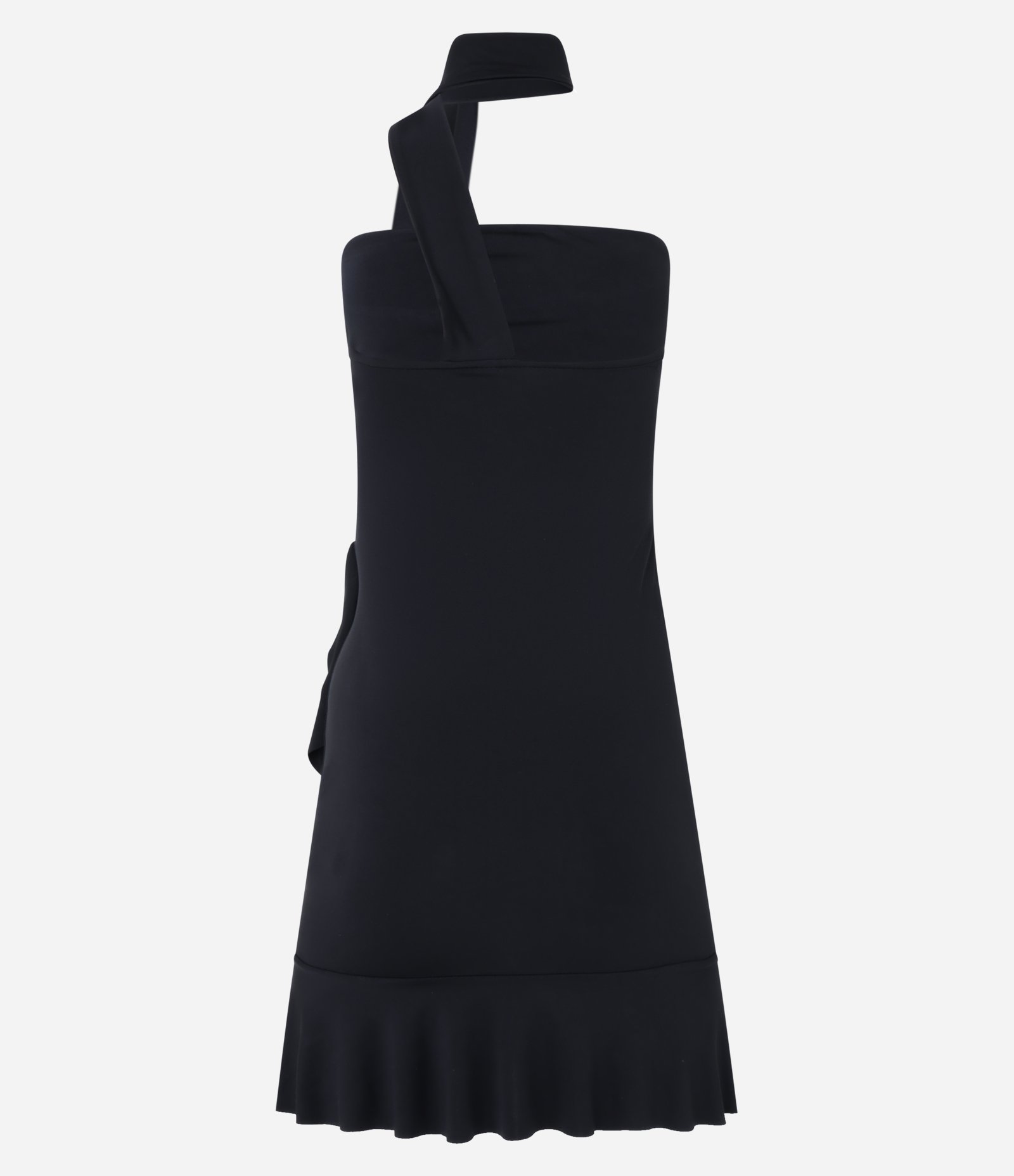 Vestido Curto em Jersey com Amarração no Pescoço e Babado na Barra Preto 8