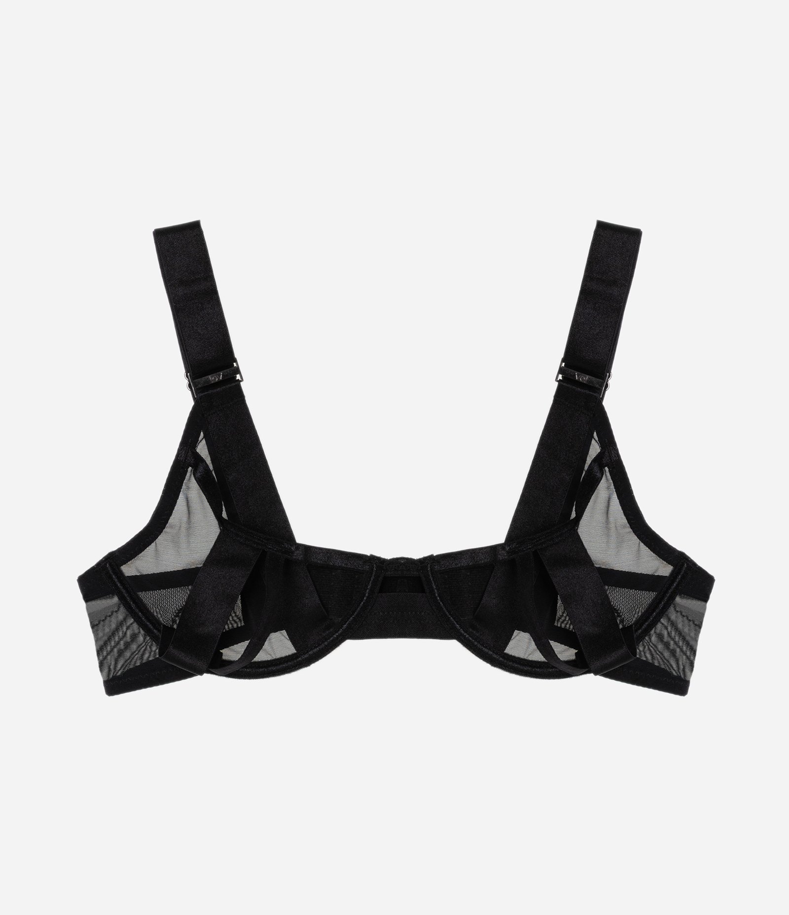 Sutiã Meia Taça em Tule com Tiras Sobrepostas Preto 5