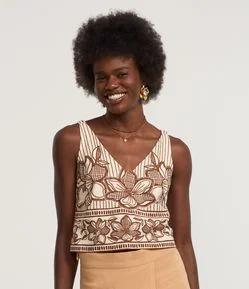 Blusa em Viscose Twill Floral com Alça Quadradinha e Elástico