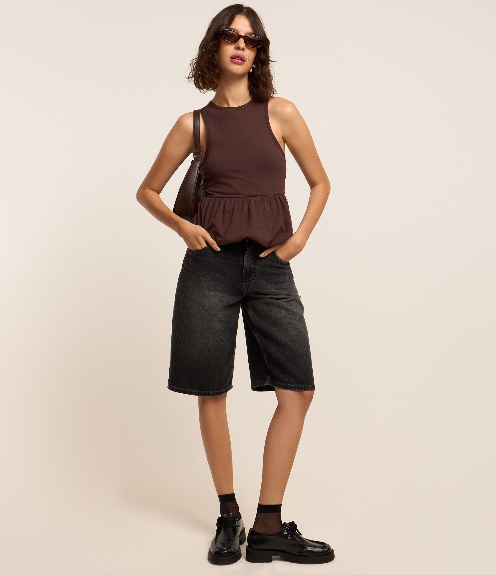 Regata Balonê em Algodão Marrom 2