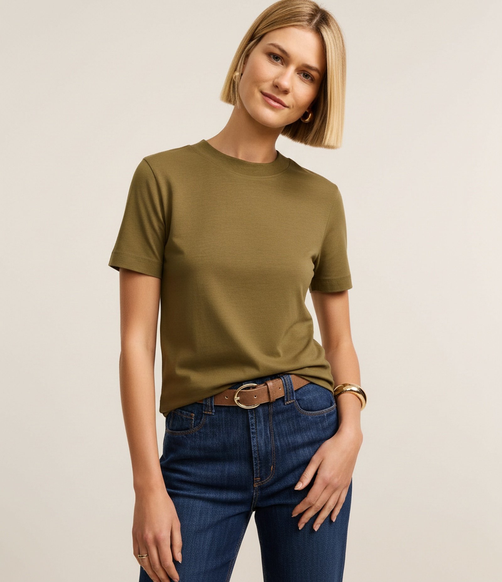 Blusa Básica Justinha em Ribana de Algodão Verde Oliva 4